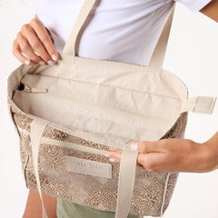 Python Go-To Tote in Cocoa on Sandstone