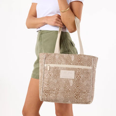 Python Go-To Tote in Cocoa on Sandstone